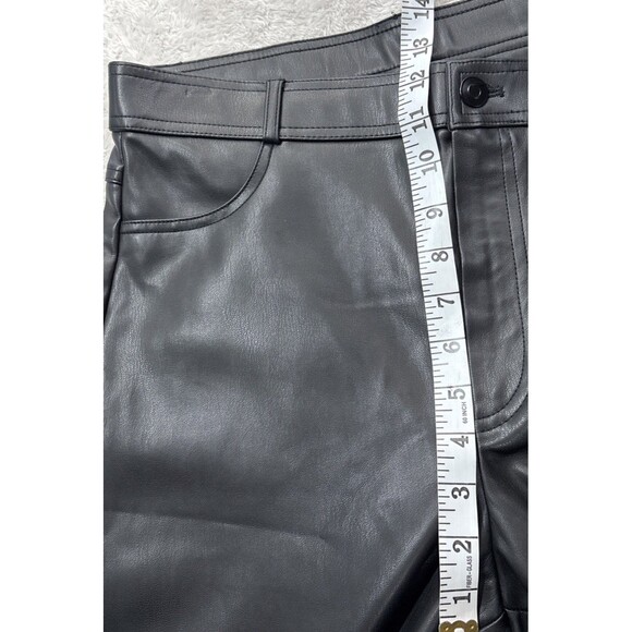 Stradivarius Black Faux Leather Pants High Rise Straight Leg Back Pockets Size 8 - Picture 5 of 11